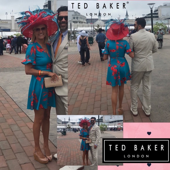 Ted Baker Fantasia V Neck Skater Dress Turquoise - Picture 4 of 8